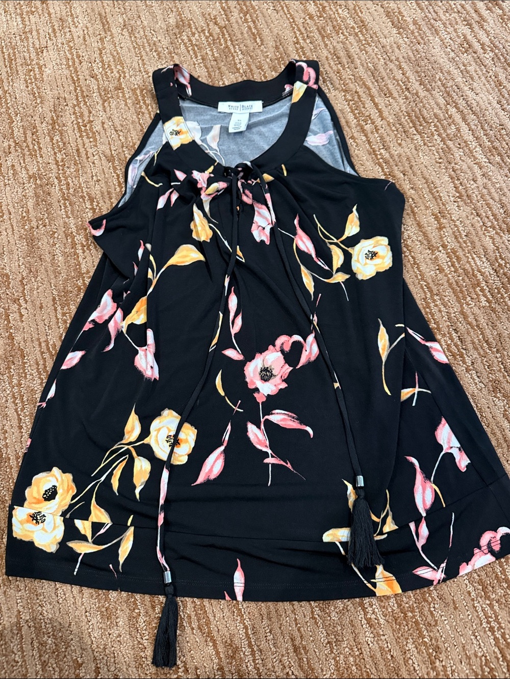 White House Black Market Black Floral Tie-Neck Tank